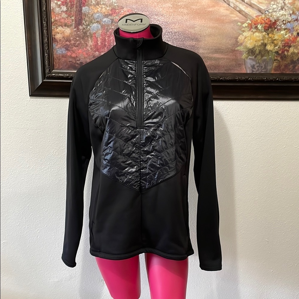 North Face Quilted 1/4 Zip Pullover Jacket Women's XL Black Stretch Zip Pockets